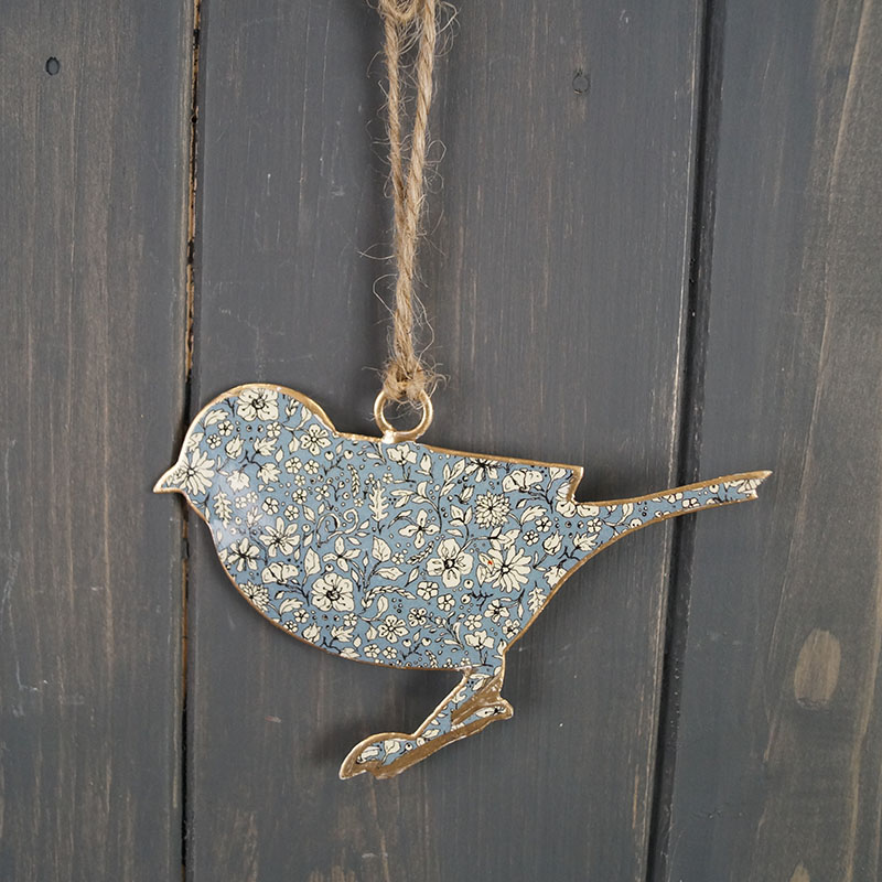 Blue Metal Hanging Bird (10cm) detail page